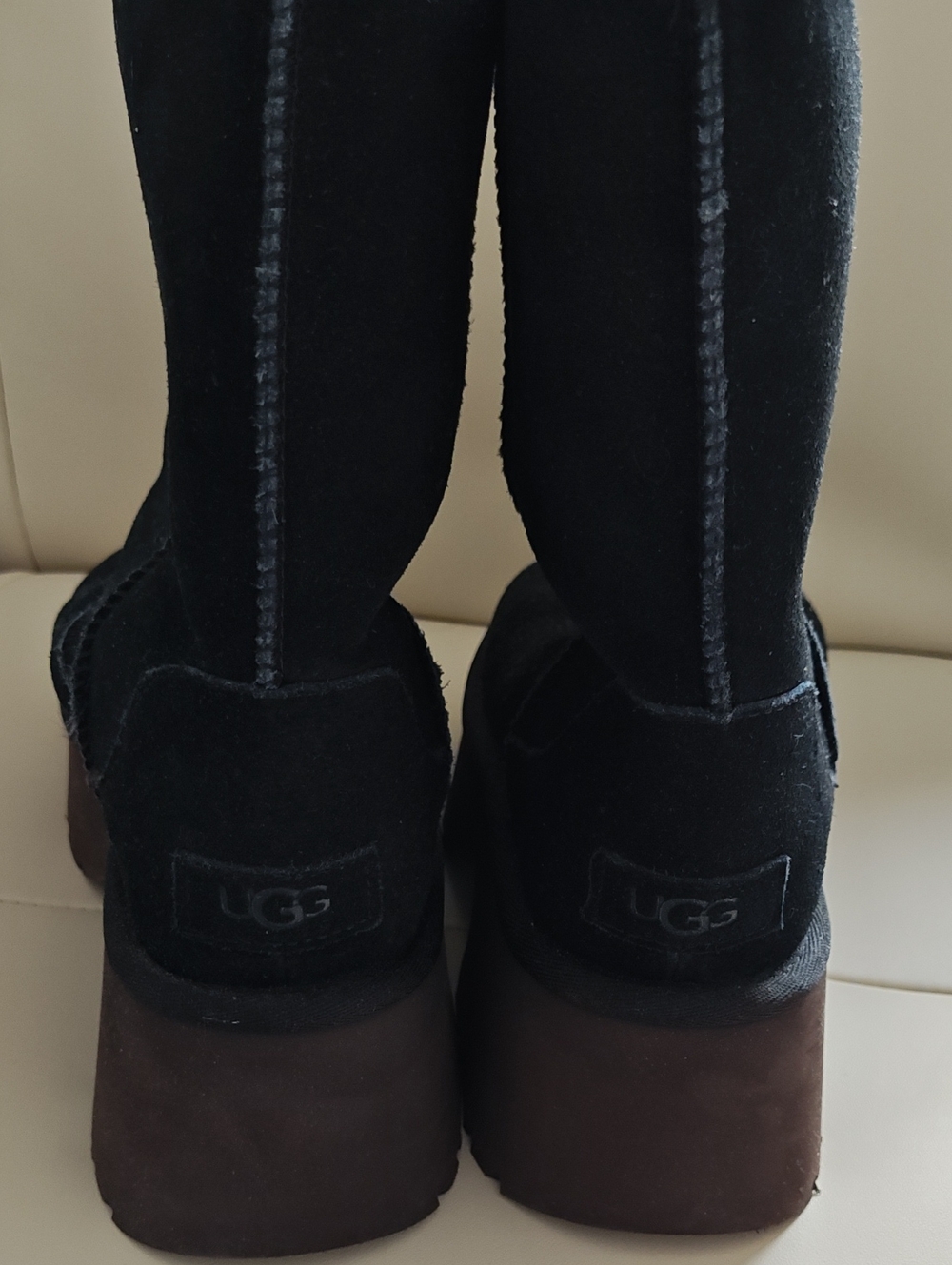 UGG Black Suede Shearling-Trim Platform Boots